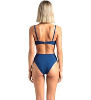 Kadın Bikini Takımı Straplez Kaplı Yüksek Bel Slip Aksesuar Detaylı Örme Kumaş Düz Desen Kolsuz