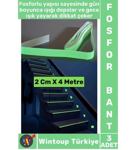 Karanlıkta Parlayan Acil Durum Çıkış Merdiven Kenar Esnek Güçlü Yapışkan Fosfor Bant 2 CmX4 Mtr 3 Ad