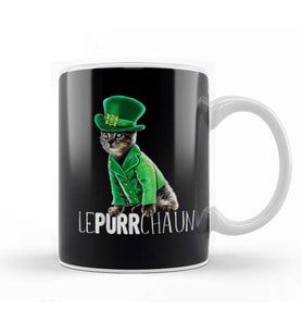 Lepurrchaun St Patrick's Day Cat Leprechaun Shamrock   Kupa Bardak Porselen