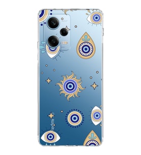 PrintiFy Xiaomi Redmi Note 12 Pro 5G ile Uyumlu 1mm Slim Fit Nazar Boncuğu 5 Baskılı Şeffaf  Kılıf