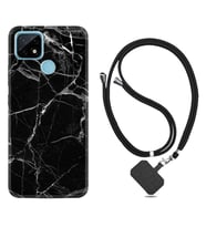 Realme C11 C21 C21Y C25Y C11 2021 Kılıf Boyun Askılı Silikon Fragile Black Mermer 1378