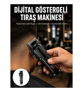 Mey İthalat® Dijital Profesyonel Kablosuz Saç Sakal Tıraş Makinası Sessiz Paslanmaz Çelik Yeni Nesil