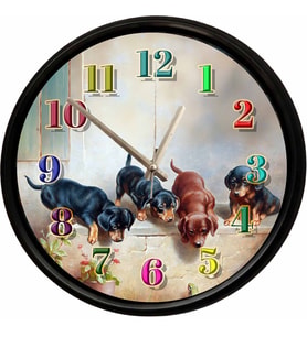 Sevimli Yavru Dachshund Köpekler Dekoratif Duvar Saati 28 Cm Sessiz Mekanizma