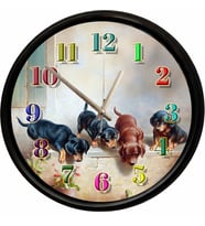 Sevimli Yavru Dachshund Köpekler Dekoratif Duvar Saati 28 Cm Sessiz Mekanizma