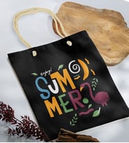 BK Gift Yaz Temalı Siyah Halat Saplı Kumaş Plaj Çantası -13, Baskılı Omuz Çantası, Alışveriş Çantası, Arkadaşa Hediye, Sevgiliye Hediye