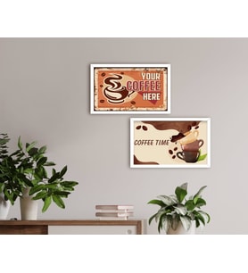 BK Home Coffee Tasarımlı Dekoratif 2'li Ahşap Beyaz Çerçeveli Tablo-14