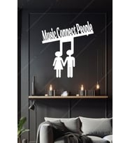 Music Connects People Yazılı Ahşap Duvar Dekoru Tablo (Beyaz)