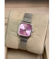 Gümüş Renk Kaplama Çelik Kordon Şık VIP Model Pembe Kare Kadranlı Kadın Saati  Vintage Şıklık