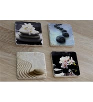 Spa Taşları ve Kiraz Çiçeği Doğal Taş Bardak Altlığı 4'lü set - Natural Stone Coasters