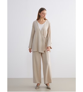 LCW Modest Bej Beli Lastikli Dokulu Kadın Pantolon