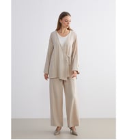 LCW Modest Bej Beli Lastikli Dokulu Kadın Pantolon