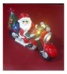 Yılbaşı Süs Işıklı Seçenekli Müzikli Noel Baba Motosiklet Çam Ağaç Biblo 1 Adet