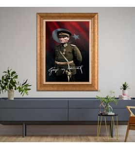 Altın Varaklı Çerçeveli Paspartulu Atatürk Tablo DC0907 (Gold)