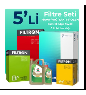 Filtron Volkswagen Transporter T6 2.0 Dizel Filtre Bakım Seti Castrol Motor Yağlı (2015-2023) 5 Li