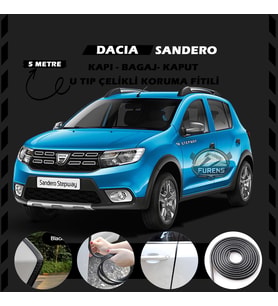 Dacia Sandero Oto Araç Kapı Koruma Fitili 5metre Parlak Siyah Renk