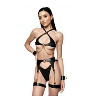 Fantezi Deri Harness Takım, Şık Deri Jartiyer Harness Takımı (Kırmızı)