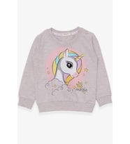 Breeze Kız Çocuk Sweatshirt Baskılı Unicorn 1.5-5 Yaş, Bej Melanj