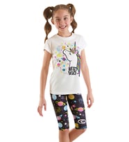 Uzayda Unicorn Kız Çocuk T-Shirt Tayt Takım (Siyah - Beyaz)