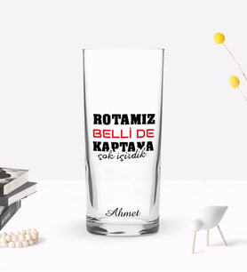 BK Gift Kişiye Özel Renkli Baskılı Rotamız Belli De Tasarımlı Rakı Bardağı-1 (Beyaz)