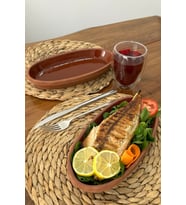 3’lü Toprak Sırlı Kayık Balık Güveci ve Balık Tavası 27x13x4