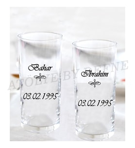 2 li isimli ve tarihli kişiye özel baskılı rakı bardağı kadehi