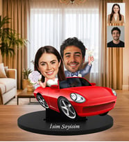 Kişiye Özel Gelin Damat Arabalı Karikatür Biblo – Fotoğraflı Düğün Hediyesi Düğün ve Evlilik Hediyesi Masaüstü dekoratif karikatür