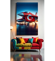 TÜRK BAYRAK ÖRTÜLÜ F16 Ev Duvar Salon Güzellik Salonu Ofis Dükkan Dekarasyon Kanvas Tablo (Çok Renkli)