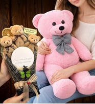 Premium Ayıcık Buketi Seti Büyük Boy Peluş Ayıcık ve Kişiye Özel Aynalı Kahve Ayıcık Buketi (Model 1)