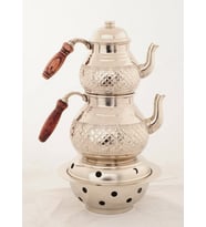 Gümüş Renk Osmanlı Ocaklı & Balkon Sefası Çaydanlık Takımı
