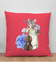 BK Gift Kedi Tasarımlı Kırmızı Kırlent Yastık, Arkadaşa Hediye, Ev Dekorasyonu, Ev Hediyesi-3