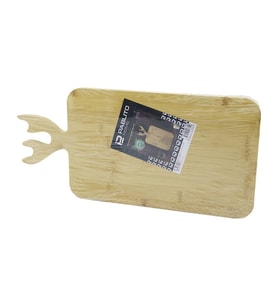 DİKDÖRTGEN AHŞAP BAMBU KESİM PANOSU - KESME TAHTASI GEYİK BOYNUZ FİGÜR SAPLI 22X36CM (5343)