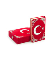 Kadife Kaplı Sandıklı Ay Yıldız Türkiye Özel Tasarım Kuranı Kerim Seti (Kırmızı)