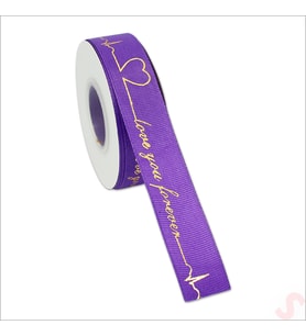 Grogren Kurdele Love You Altın Baskılı, 2,5cm x 23mt - Mor