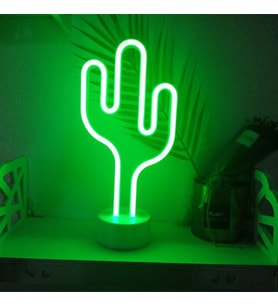 Neon Işıklı Kaktüs Masa Gece Lambası Pil ve Usb