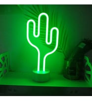 Neon Işıklı Kaktüs Masa Gece Lambası Pil ve Usb