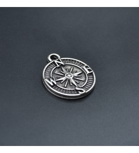 Minimal Pusula Kolye Ucu - Antik Gümüş Kaplama - Kod:120