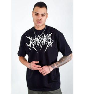 Erkek Kısa Kol Yazlık Tişört Bisiklet Yaka Baskılı Oversize T-Shirt - Siyah