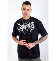 Erkek Kısa Kol Yazlık Tişört Bisiklet Yaka Baskılı Oversize T-Shirt - Siyah