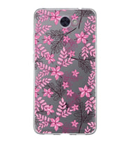 Huawei Y7 2017 Uyumlu Kapak Floral Pembe Tasarımlı Şeffaf Silikon Kılıf