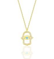 Gümüş altın yaldızlı turkuaz ve zirkon taşlı koruyucu hamsa el kolye SGTL12669GOLD
