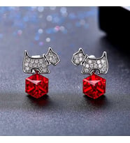 Monemel Swarovski Taşlı Kırmızı Köpekli Küpe (Altın Kaplama) Sevgililer Günü Hediyesi, Agatha