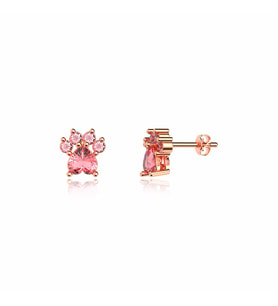 Pembe Taşlı Kedi Patisi Rose Gümüş Küpe