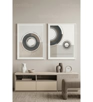 Modern Geometrik Nötr Tonlarda Soyut Desenler 2’li Ahşap Çerçeveli Tablo Seti