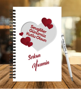 Sevgililer Gününe Özel  Ahşap Defter Kalem Hediye Seti 5
