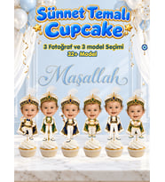 Pamuğum Atelier Kişiye Özel Fotoğraflı Sünnet Temalı Cupcake Süsü Bebek, Çocuk Pasta Süsü (6-12-18-24-30 Adet)