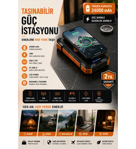 20000 mAh Güneş Enerjili Powerbank Kablosuz Şarj ve Hızlı Şarj Destekli