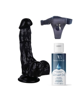 Belden Bağlamalı Kayganlaştırıcı Set 18cm Siyah Dildo No:5
