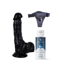 Belden Bağlamalı Kayganlaştırıcı Set 18cm Siyah Dildo No:5