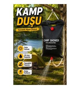 20 Litre Solar Isıtmalı Taşınabilir Kamp Duşu PVC Su Torbası