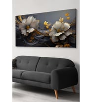Çiçekler Gold Detay Tek Parça Kanvas - Canvas Tablo